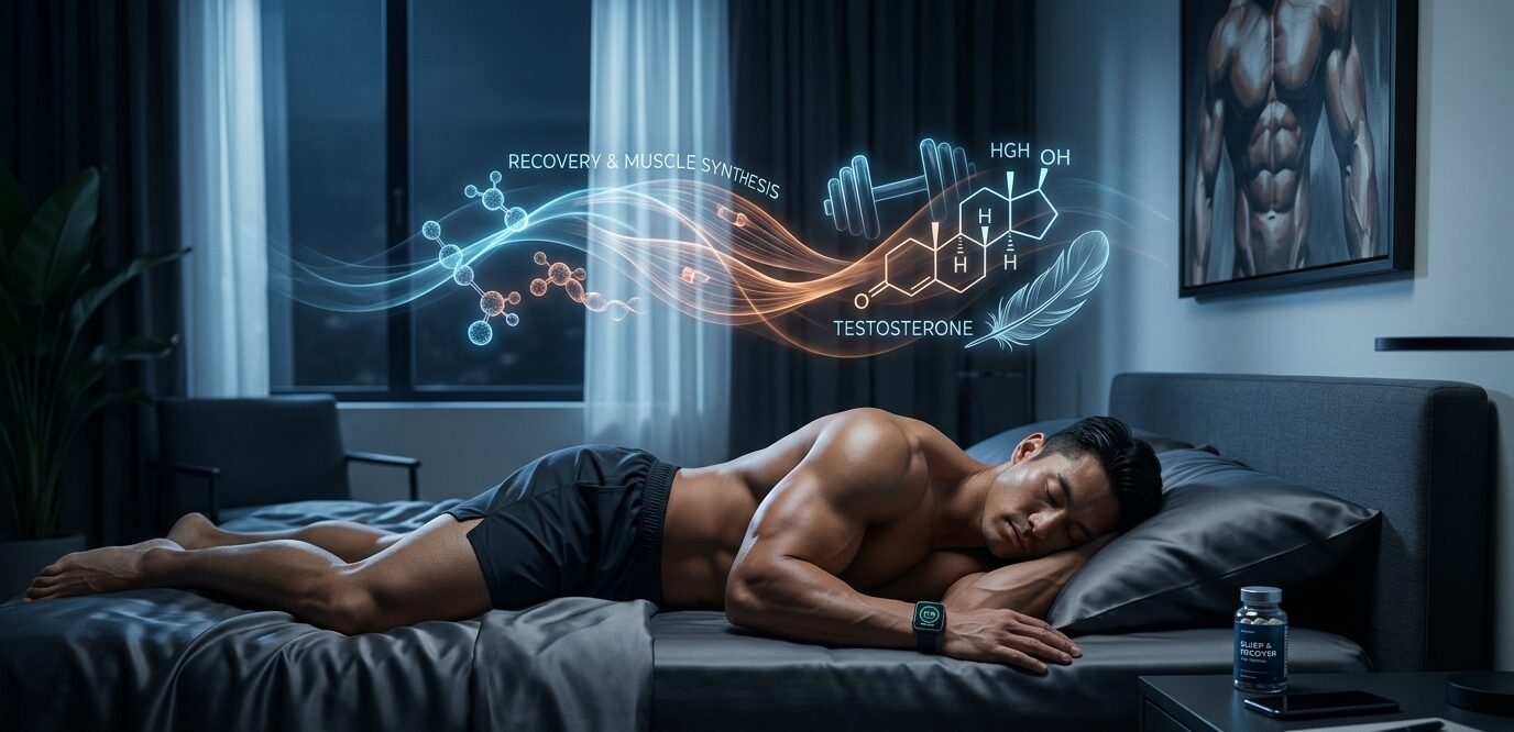 睡眠中の筋肉質な男性